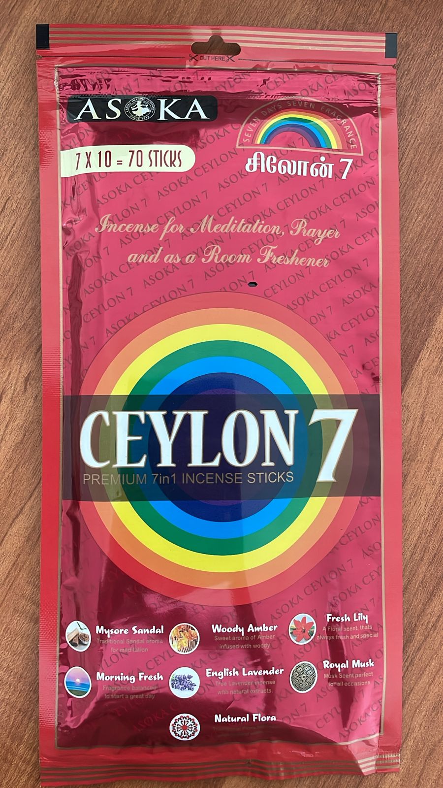 Ceylon 7 Incense Sticks (70 Sticks) Packet 1